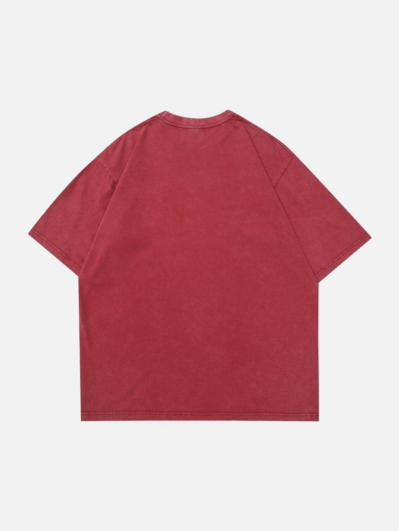 T Shirts Aelfric Eden Washed Cat Print Tee Rouge | YYI-24901334